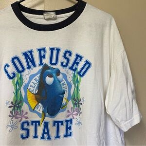 Vintage Disney Funny Dory White Blue Ringer Tee Finding Nemo T-Shirt 2000s XL